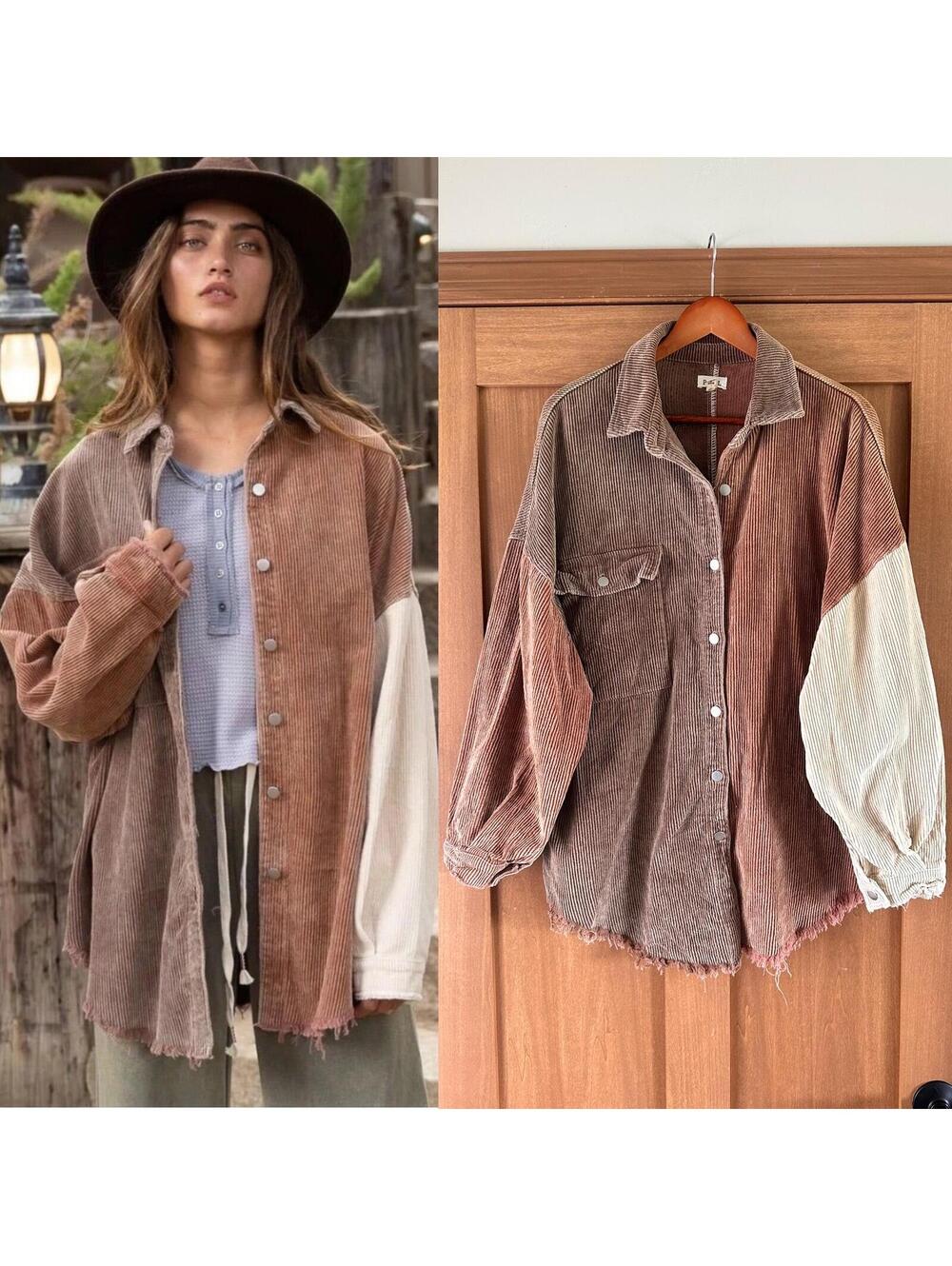 POL Colorblock Corduroy Jacket Brown 100% Cotton Women’s size Small Oversized